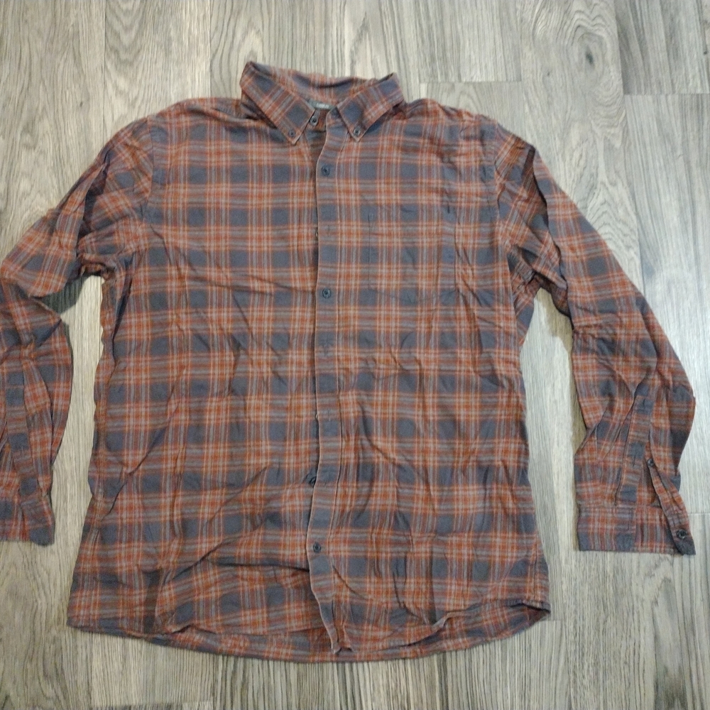 Eddie Bauer Men's Casual Plaid Shirt - Orange and Gray